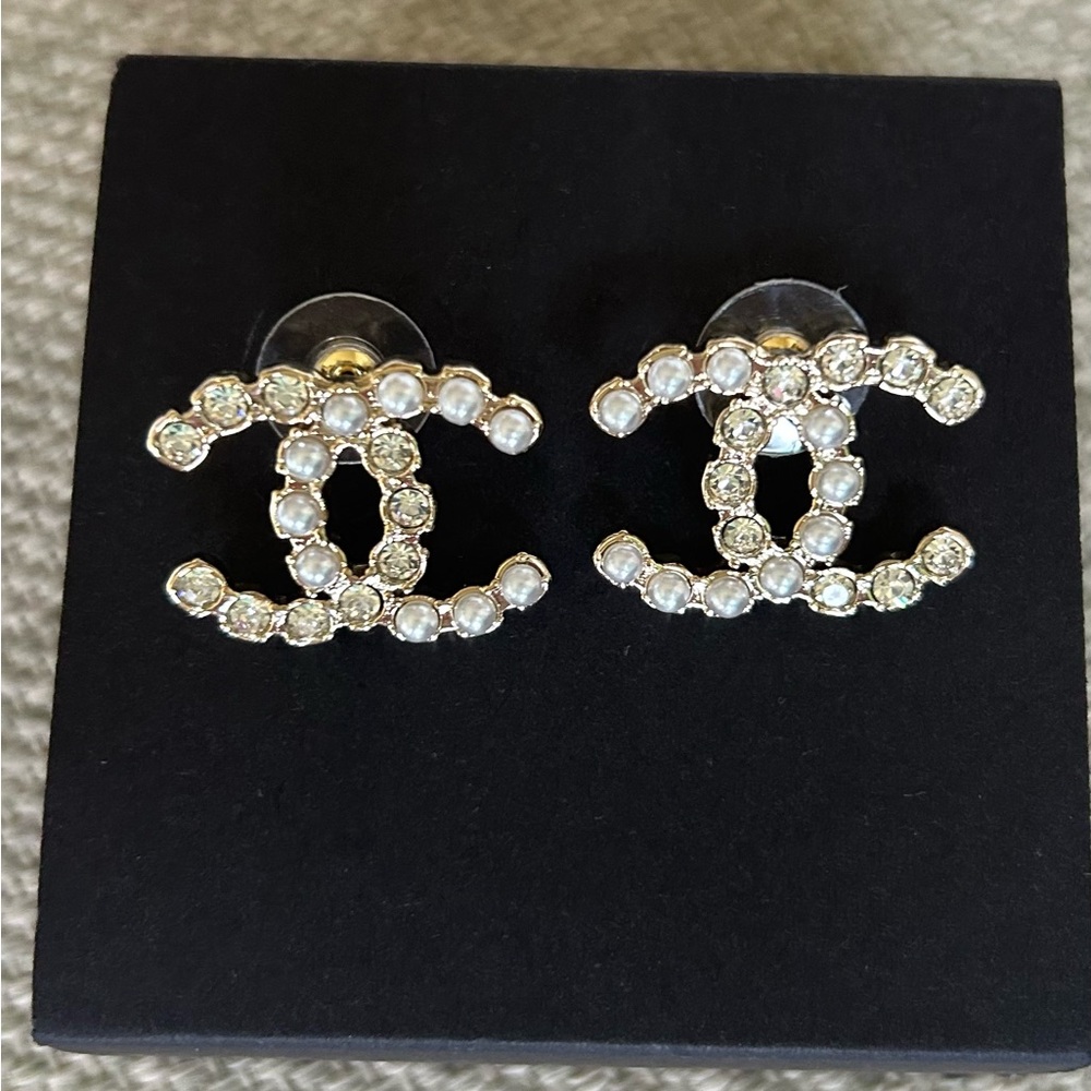 CC Gold and Silver Crystal Pearl Earrings